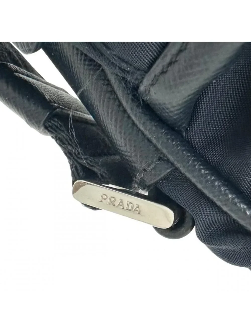Prada Shoulder Bag Crossbody Nylon Saffiano Leather Navy Silver